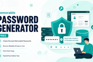 Free Memorable Password Generator tool showing a user creating strong, secure, and easy-to-remember passphrases.