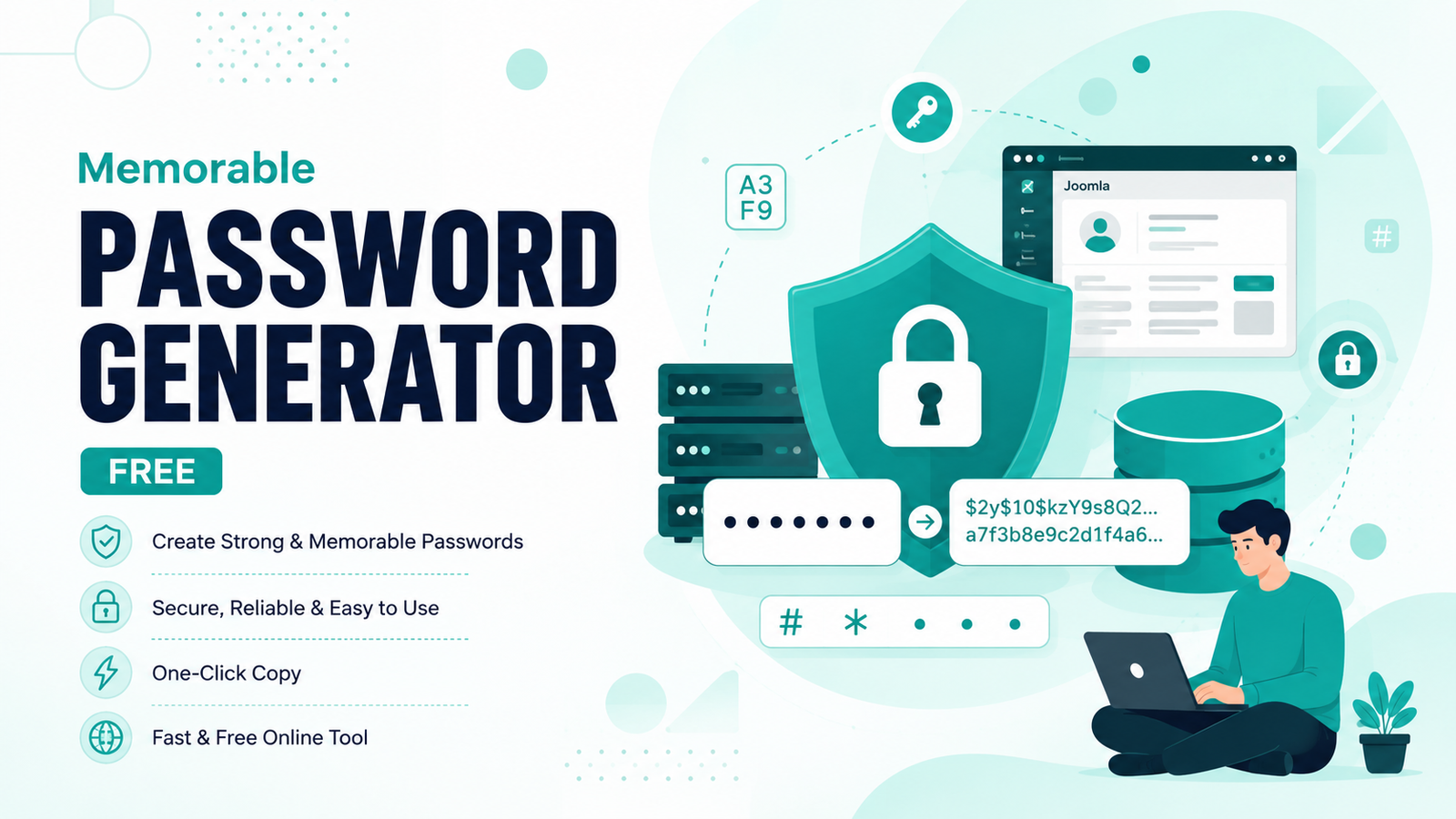 Free Memorable Password Generator tool showing a user creating strong, secure, and easy-to-remember passphrases.