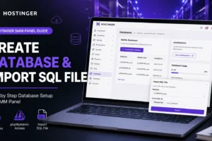 Create MySQL database and import SQL file in Hostinger hPanel for SMM panel installation