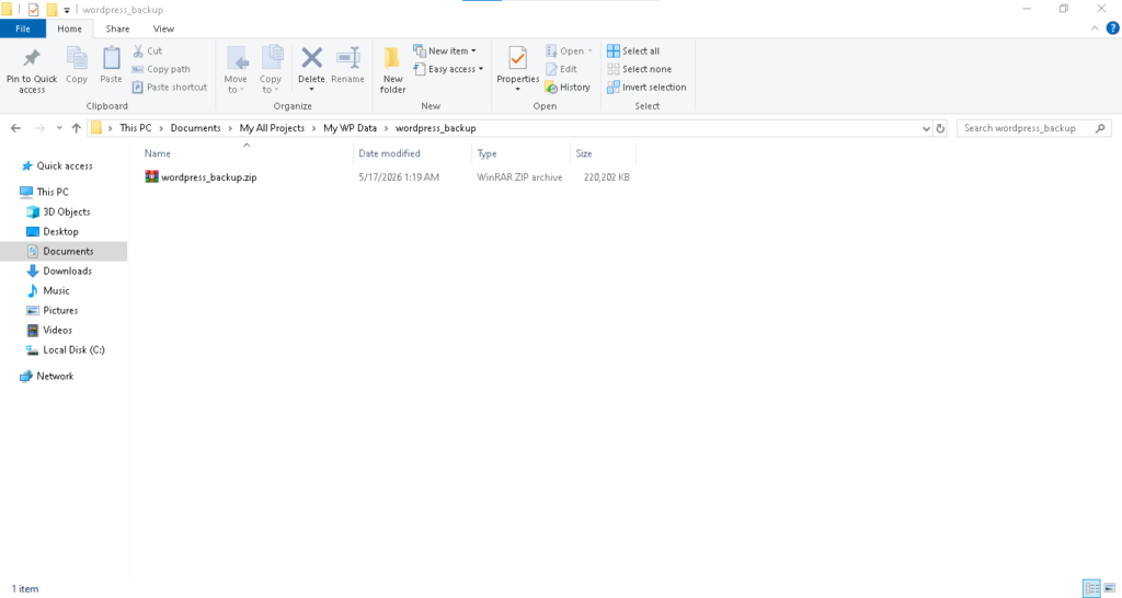 WordPress website backup files and database protection