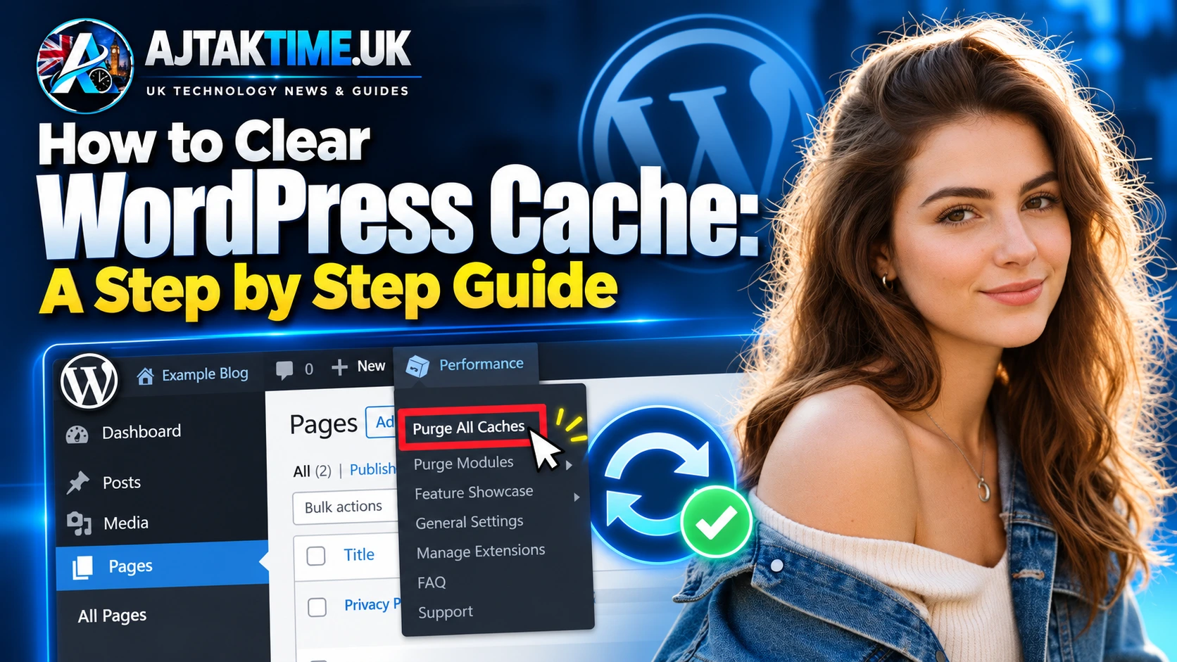 WordPress dashboard on a computer while troubleshooting website cache settings